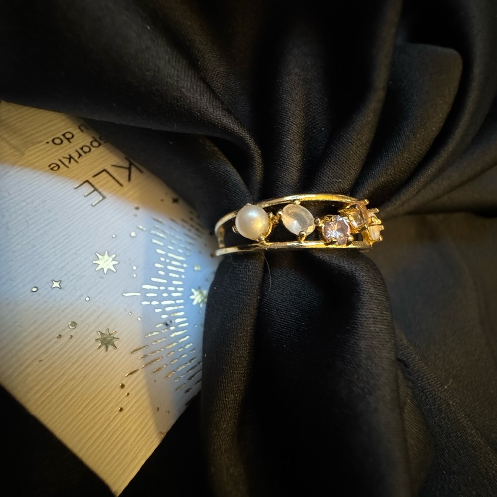 NWT Ring w variety of gems & Pearl Sz 9 14k gold flash plated & cubic zirconia - Picture 10 of 10